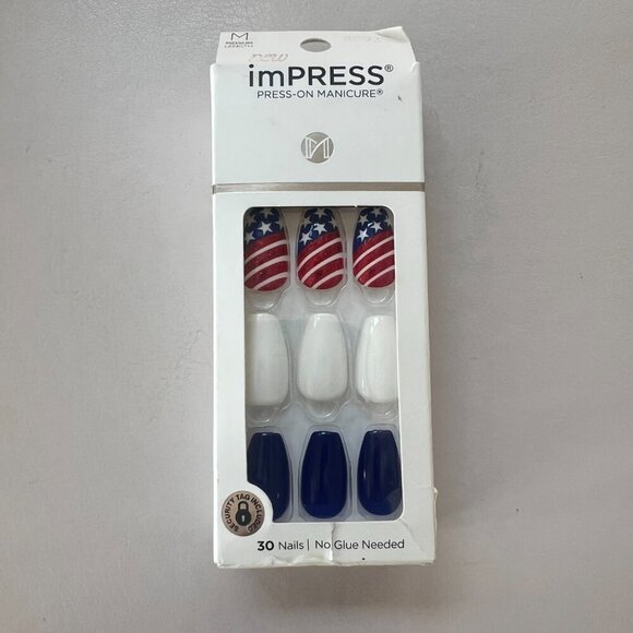 Kiss Press on 4th of July Acrylic Nails Stars Flag Medium Length Almond Shape - Picture 4 of 8